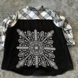 Tolani Black White Plaid Button Down Blouse Shirt Top Women's size 3X 3XL